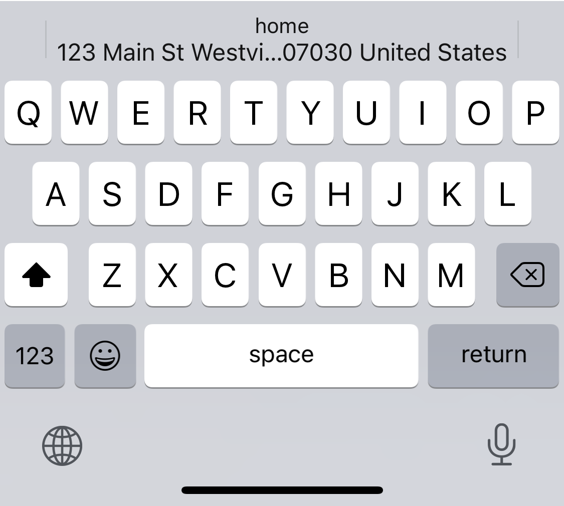 iOS keyboard: address